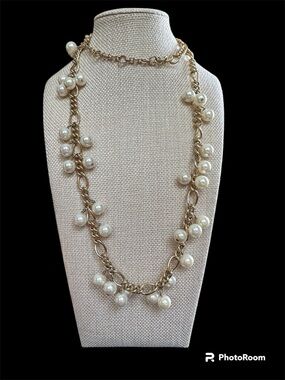 J Crew Gold Chain Necklace with Ivory Pearl Clusters - Women's Jewelry